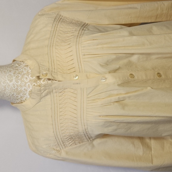 J Jill Pale Yellow Button Down Baby Doll 3/4 Sleeve Embroidered Blouse Size M - Picture 2 of 13